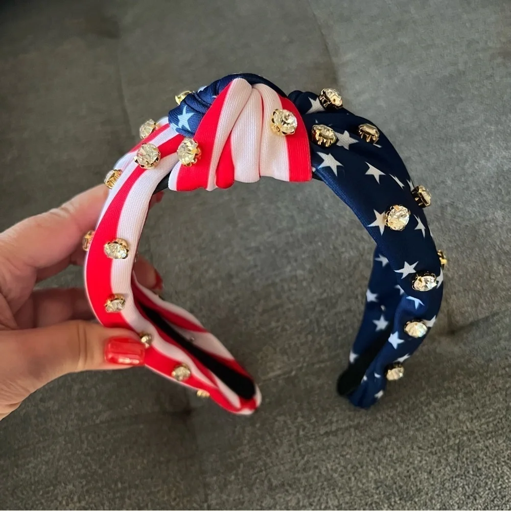 Knot Headband US Flag print rhinestones NWT
